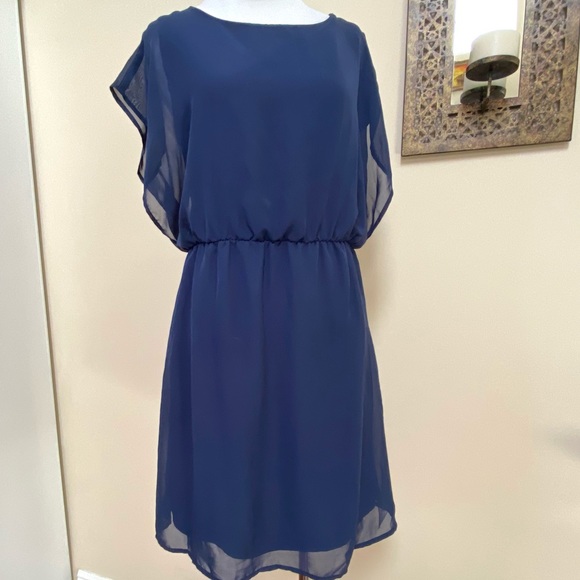 CHARMING CHARLIE NAVY BLUE DRESS MINI SMALL CHIFFON - Picture 10 of 11